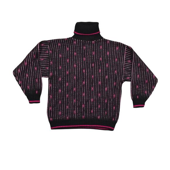 Vintage Bears Crossing Black Pink Sweater M Cotton Pullover USA Vintage Knit - Picture 1 of 6